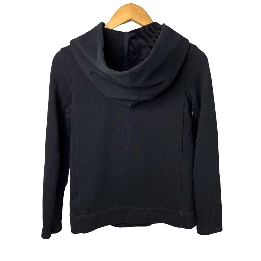James Perse Hooded Fleece Zip Up Jacket Sweatshirt Black Size 2 Asymmetrical - Picture 5 of 7